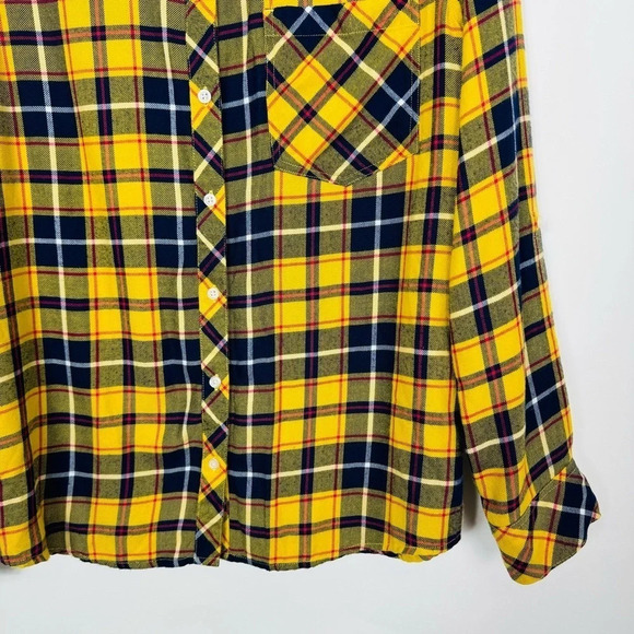 Pistola Revolve Yellow Plaid Button Down Flannel Long Sleeve Top Medium - Picture 5 of 9